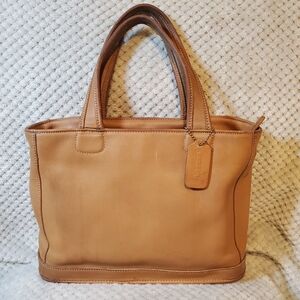 VTG Coach Bleecker Satchel 9303 Camel Leather Brass Two-Handle Tote 90s USA Tag